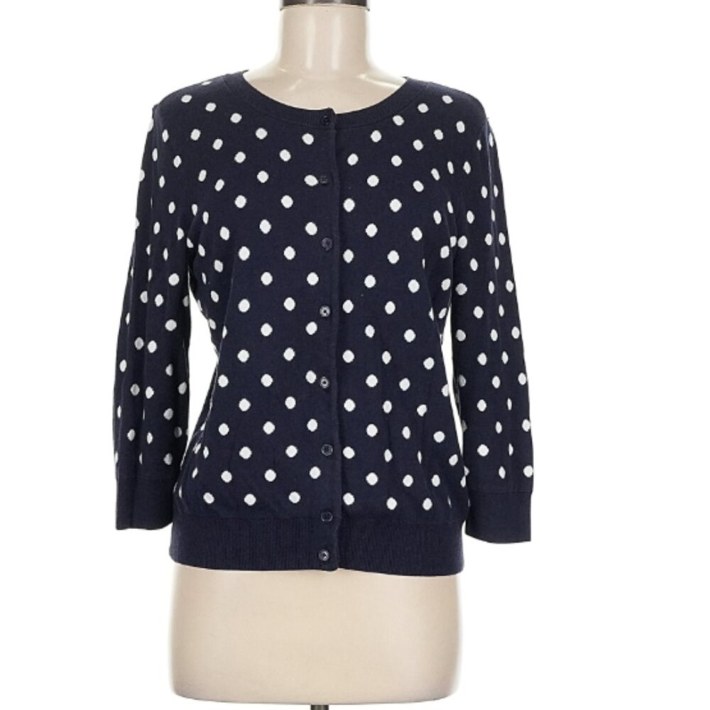 Talbots- NWT- Navy Polka Dot Women's Sweater Cardigan - size XP